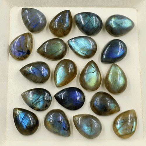 19 Pcs Natural Labradorite Multi Blue Flash 16x12mm Pear Cabochon Gemstones Lot - Picture 5 of 12
