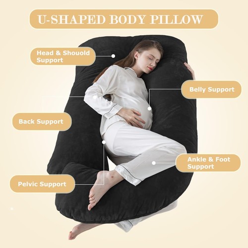 Pregnancy Pillows Sleeping, J Shaped Full Body Maternity Pillow, Women (Black) - Picture 2 of 6