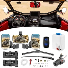 Electric Windshield Wiper Motor Switch & Side Center Mirrors Kit For Polaris RZR