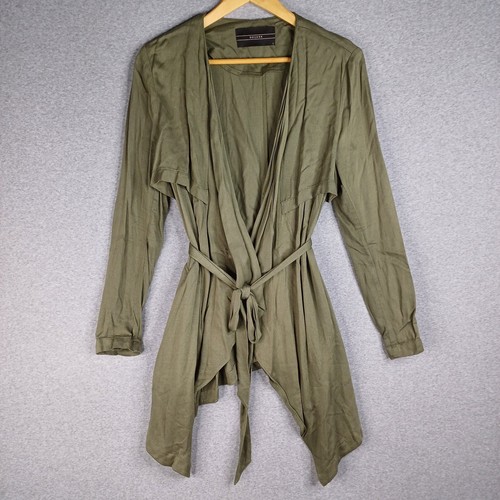 Decjuba Jacket Womens Large Green Khaki Tie Front Long Sleeve Overtop Casual - Picture 5 of 16
