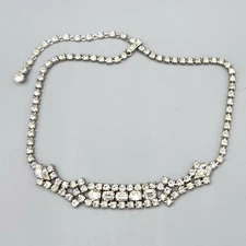 Vintage Baguette Pear Chaton Rhinestone Fancy Dog Collar Choker Necklace 15"