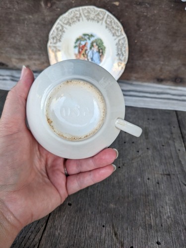 Vintage Limoges USA 22K Gold Gentlemen Courting Teacup And Saucer - Picture 3 of 11