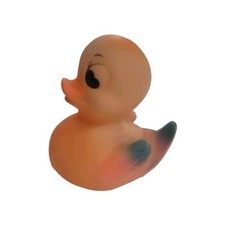 Vintage Rubber Ducky With Beautiful Colorings Of Pink Blue On Yellow Duck