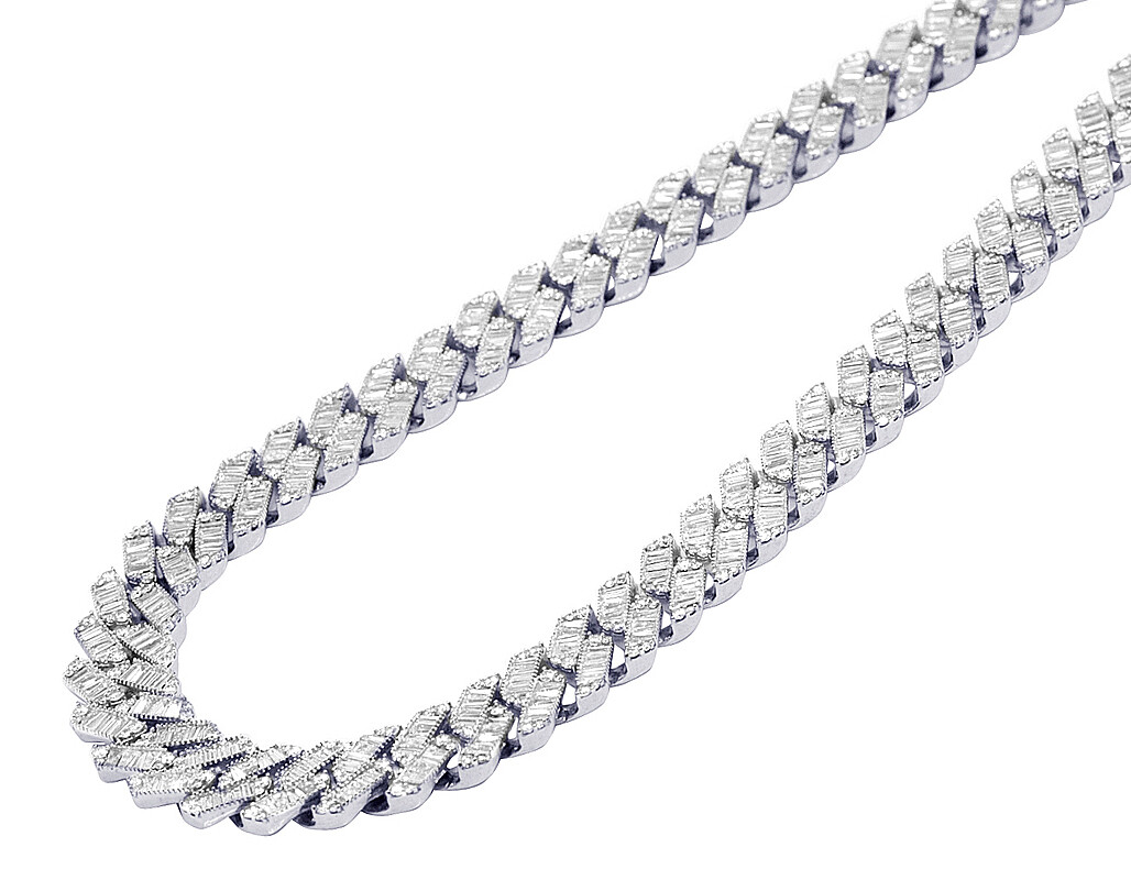 White Gold Invisible Set VS Baguette Real Diamond Cuban 26CT 12MM Chain