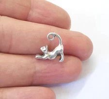 4 Pcs Cat Dangle Charms Antique Silver Plated jewelry Accessories G25020