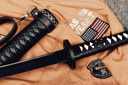 1095 high Steel black Leather Straps Walking Dead Michonne Sword Katana - Picture 3 of 10