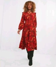 Womens Joe Browns Vintage Tie Neck Long Sleeve Floral Dress - Orange Size 12