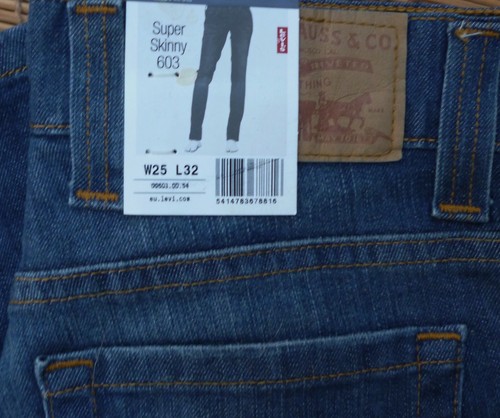 LEVI'S SUPER SKINNY 603 MID FADE STRETCH DENIM JEANS W25 L32 NEW WITH TAGS - Picture 2 of 5
