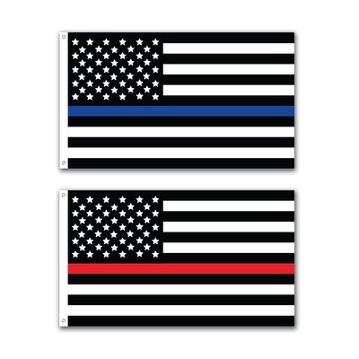 2 Pack Thin Blue Line Thin Red Line USA American Flag 3x5ft 3'x5' grommets 