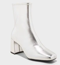 Women’s A New Day Pippa Chunky Heel Ankle Boots Silver Metallic 8
