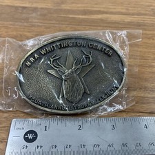 Vtg NRA WHITTINGTON CENTER Fourth Annual Trophy Elk Hunt Brass Belt Buckle Oval