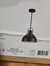 Home Decorators Collection Shelston 1-Light Black Pendant with Metal Shade New