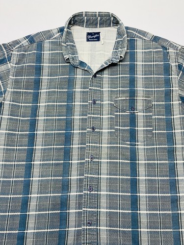 VTG Wrangler Western Blue Gray Plaid Shirt Mens XL Cowboy Country Retro 90s - Picture 3 of 13