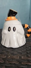 Shelly Comiskey Transpac Halloween Ghost Mug With Top Hat Topper Lid New