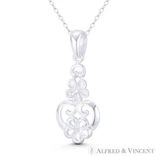 Double 5-Petal Daisy Flower Charm Solid 925 Sterling Silver 35x14mm Drop Pendant