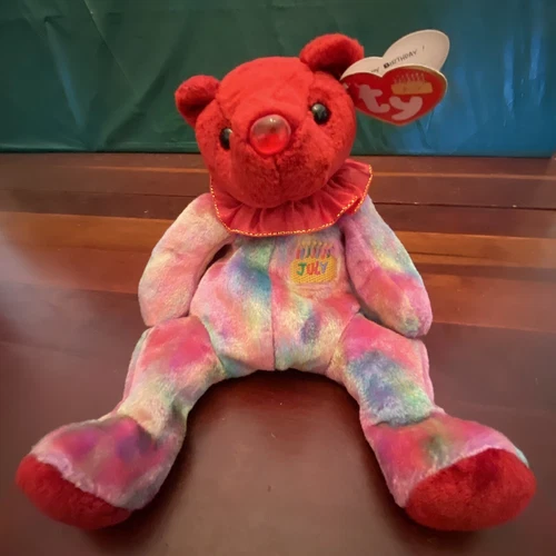 Vintage Ty Beanie Baby JULY Ruby the Birthday Bear 7.5 Inch With Tags EUC