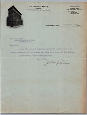 1909 J.J. Dun Real Estate Letter to H.A. Albyn Ohio State University $3600 House