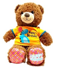 Birthday Bear 16" Sings Happy Birthday Song, Brown Build-A-Bear w/Dinosaur Shirt