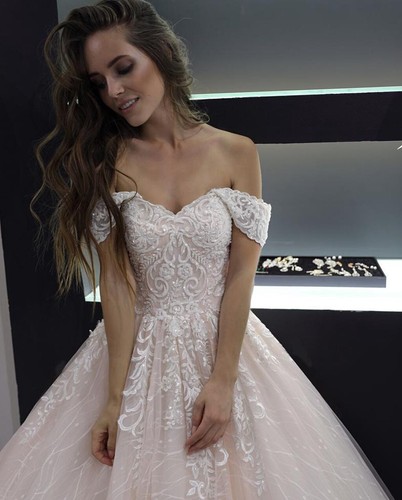 Brautkleid Hochzeitskleid Perlen Kristallen Maßafnertigung lange Schleppe Rosa - Bild 3 von 15