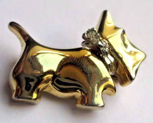 Broche Vintage Chien Scottish Terrier Or Et Cristaux - Bijou Ancien état Impeccable - Référence 5057
