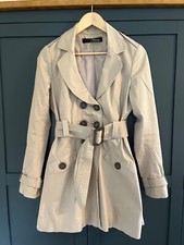 Jane Norman Y2k Beige Trench Coat Long Size 14 Fits Uk 10 12 Overcoat Belted