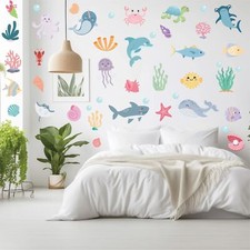 5 Sheets Colorful Ocean Life Wall Sticker Sea Creatures Wall Stickers Under T...