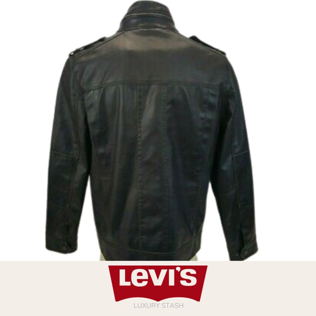 RARE Levi’s Black Men's Faux Leather Motorcycle Jacke… Gem