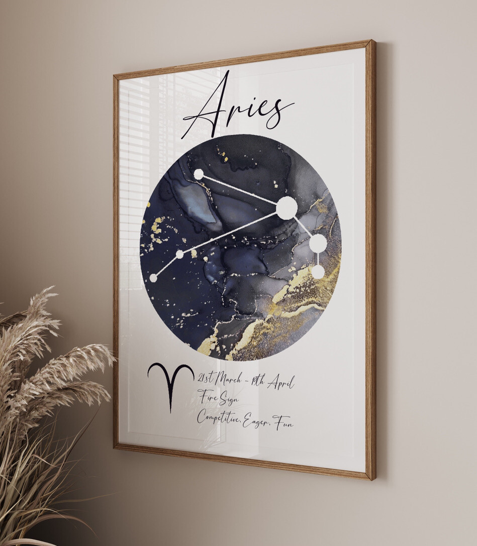 Leo Wall Art PrintStar Sign PrintsHoroscopes Navy Gold Astrology Leo