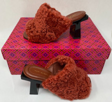 Tory Birch Red Block Heel Mule Shearling Sandal 80MM Size 5.5