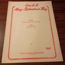 Love Is A Many Splendored Thing Webster Fain Miller 1955 Sheet #Music