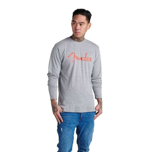 Camiseta manga larga con logotipo de espagueti Fender (X-grande, gris jaspeado) - Imagen 2 de 5