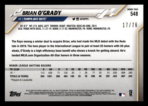 2020 Topps Series 2 Brian O'Grady RC Independence Day /76 #548 - Picture 2 of 2