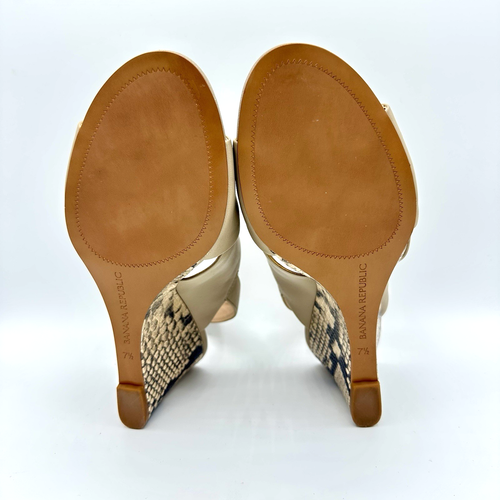 Banana Republic Taupe Leather Crossover Wedge Sandals ~Size 7.5~ Snakeskin Heel - Picture 12 of 15