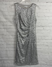 Clavin Klein Dress Silver Sequin Rouched Party/Cocktail/Prom Dress Size 2