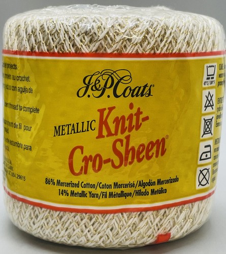 3 pk J&P Coats Knit-Cro-Sheen Mercerized Cotton Thread METALLIC WHITE/GOLD Sz 10 - Picture 6 of 12