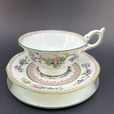 Vintage Coalport Green Asian Flower Pot Bone China Teacup & Saucer