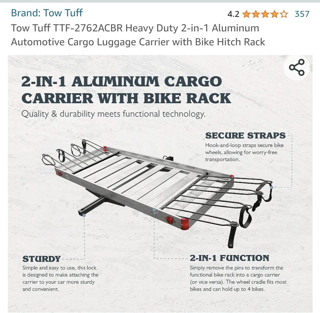 Duel Cargo Storage Carrier And Bike Rack Hitch