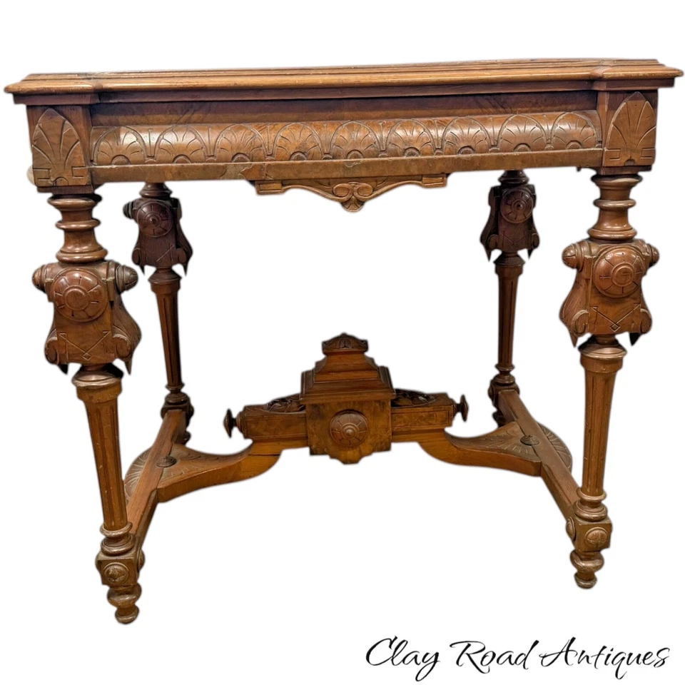 Mesa de centro antigua renacimiento victoriano mármol 1870 burl nogal Foto 2 de 4