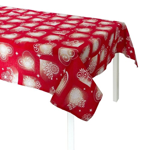 KEVKUS Tovaglia Cerata Natalizia A Cuore 140x160 Cm - Fiocchi Di Neve Rossi - Antiscivolo E Lavabile