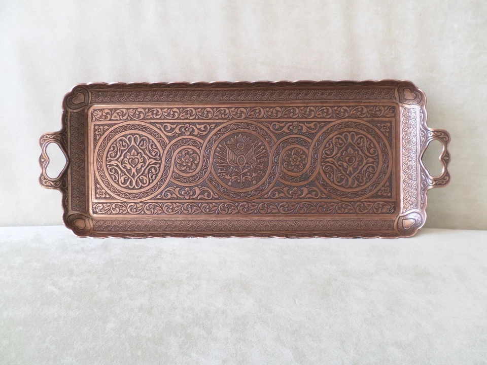 Authentic Turkish Coffee Tea Zamak  Serving Tray Copper Handmade Ottoman Motif  - Image 4 of 4
