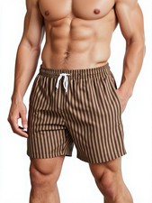 Men's Striped Swim Trunks Bathing Suits Quick Dry Board Shorts Mesh Lining Be...