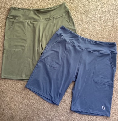 Baleaf Womens 2XL Green & Blue High Rise Athletic Pockets 10  Shorts Lot Of 2