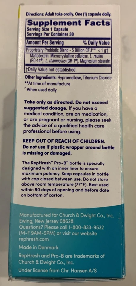 Suplemento femenino probiótico RepHresh Pro-B, 30 unidades (1/2027) Foto 3 de 4