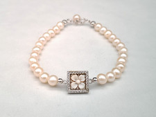 Bracciale donna cammeo perle naturali argento 925 gioiello fiore fatto in Italia