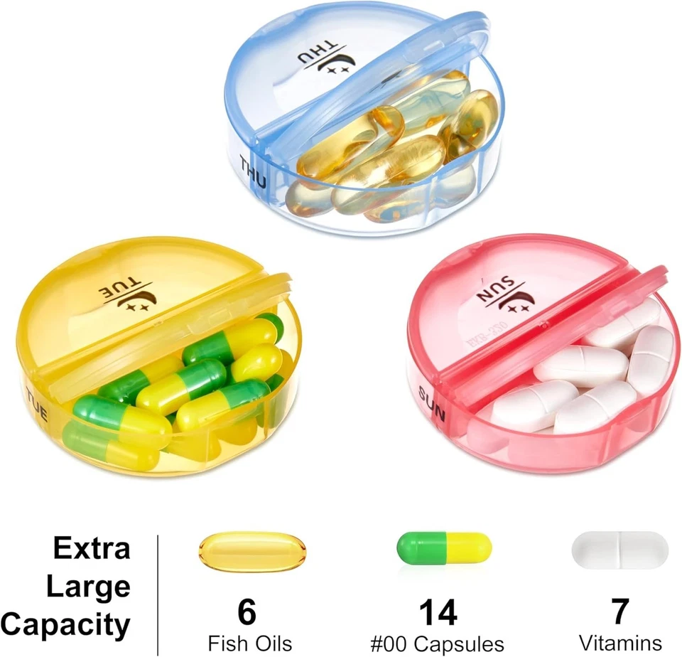 PU Leather Weekly Pill Box Organizer 7 Day Travel Medicine Vitamin Supplement Ho - Image 3 of 4