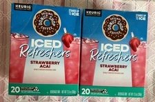 2 Boxes Donut Shop Iced Refreshers Strawberry Açaí 20 K-Cup Pods Each