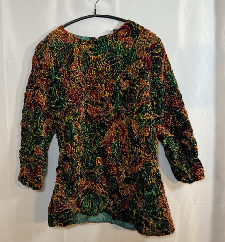 Lanvin, LANVIN Paris Runched Velvet Fitted Top Sz 44 Multicolor Shirt 80s VTG
