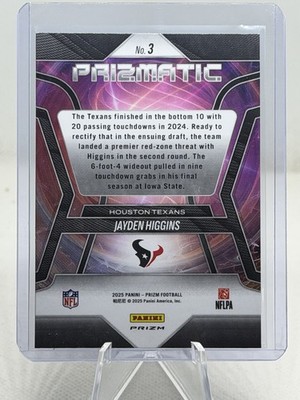 2025 Prizm Jayden Higgins Prizmatic RC #3 Green Ice Exclusive SP
