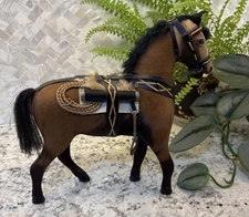 Vintage Model Horse Realistic Figure Real Hair Glass Eyes Saddle 10" Tall