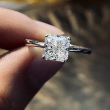 3CT Cushion-Cut VVS1 Moissanite Solitaire Engagement Ring 14K White Gold Plated